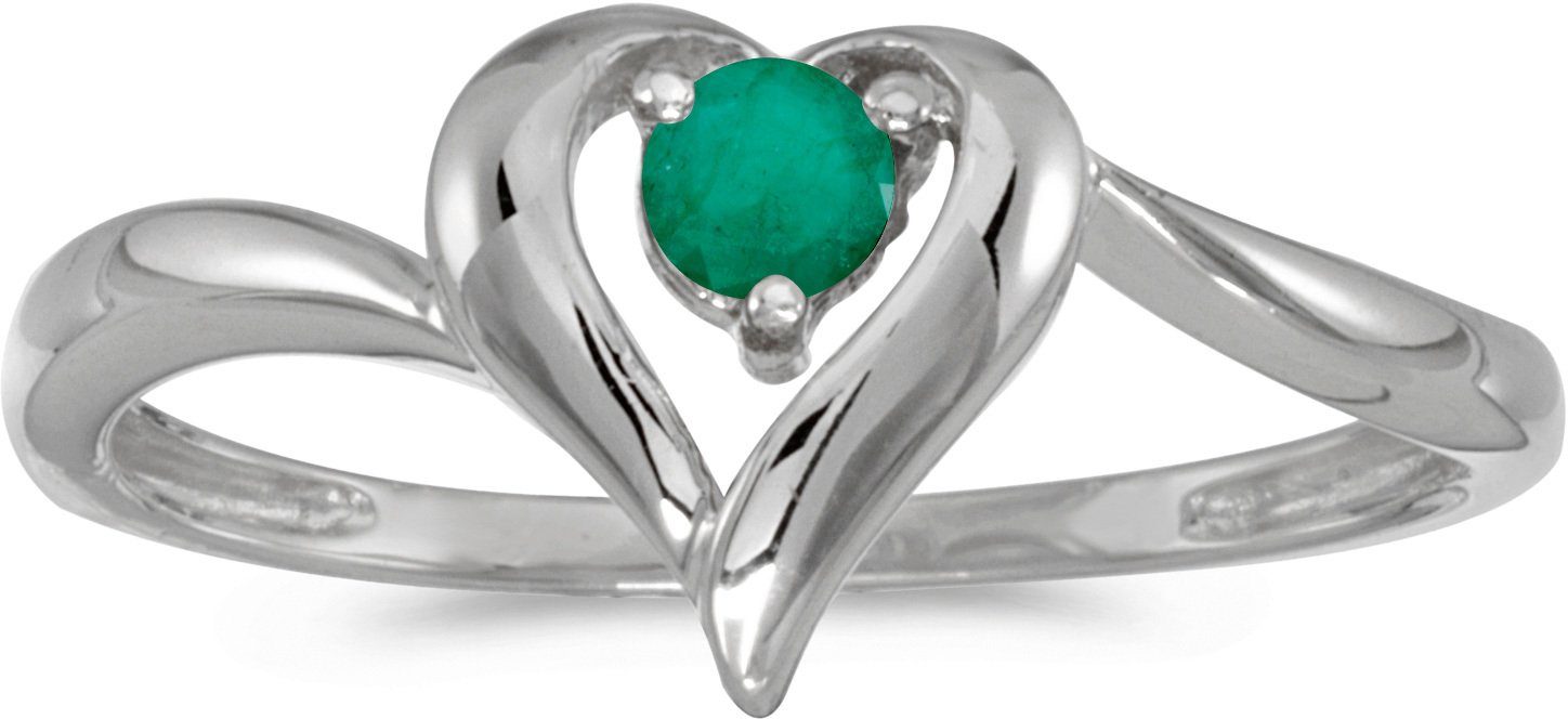 14K White Gold Round Emerald Heart Ring for Women - Elegant Jewelry Gift for Valentine's Day, Anniversary & Special Occasions