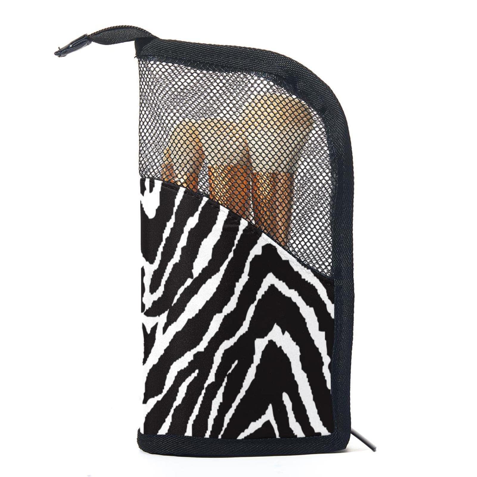12-Piece Makeup Brush Organizer Bag with Zebra Print - Portable Travel Cosmetic Brush Holder Case for Professional & Home Use | Black & White Design