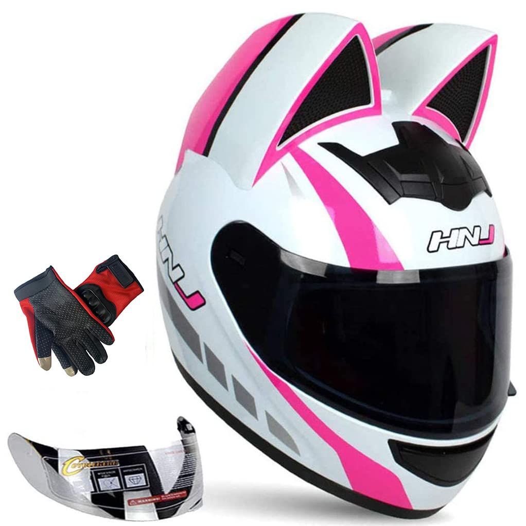 Cat Ear Motorcycle Helmet for Men & Women - Cool Cute DOT/FMVSS-218 Certified Full Face Helmet for All Seasons - Perfect for Urban Commuting, Cosplay & Motorcycle Enthusiasts
