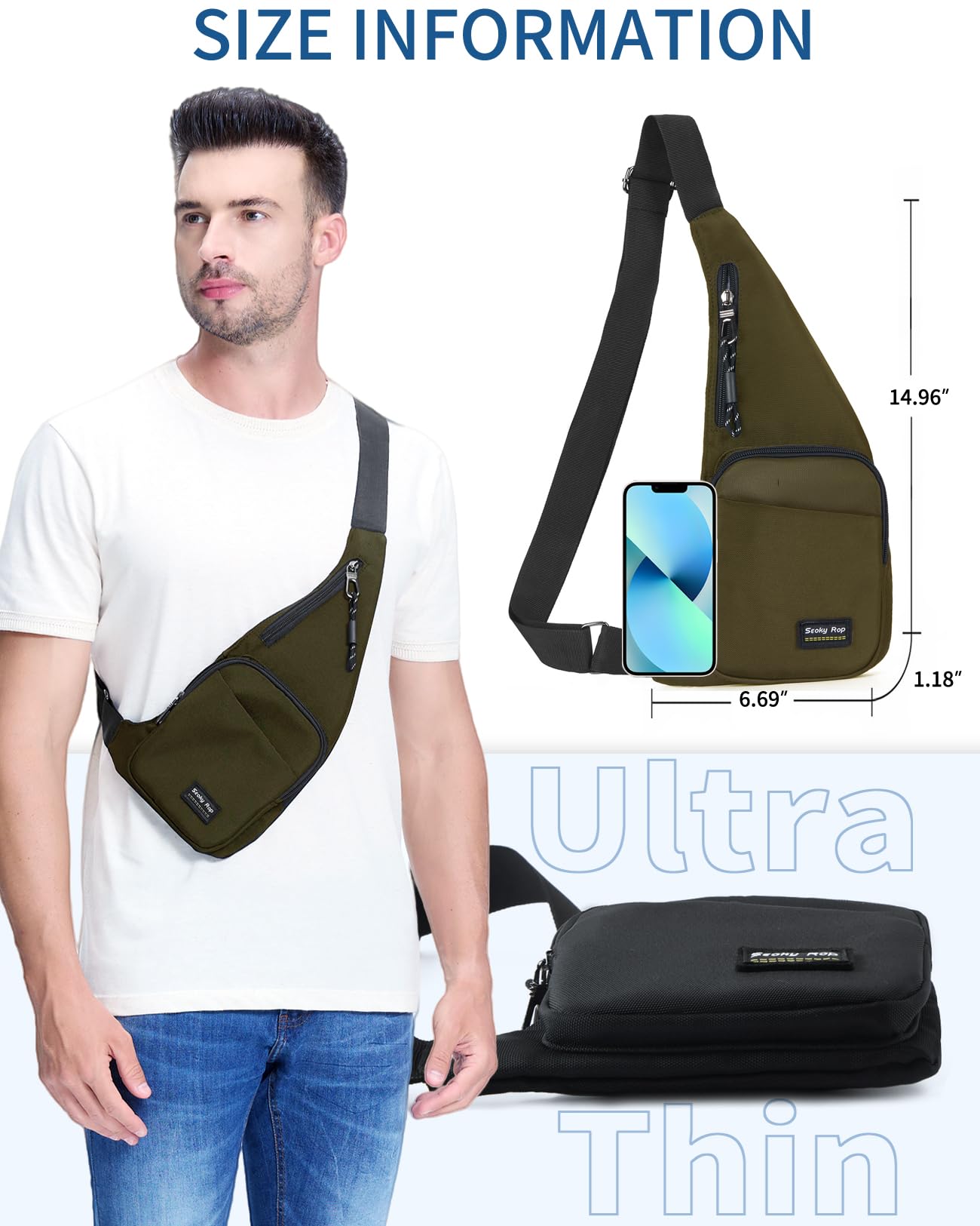 Seoky Rop Sling Bag for Men & Women - Slim Anti-Theft Crossbody Chest Bag with Pocket - Perfect for Travel, Hiking & Outdoor Activities (Army Green)