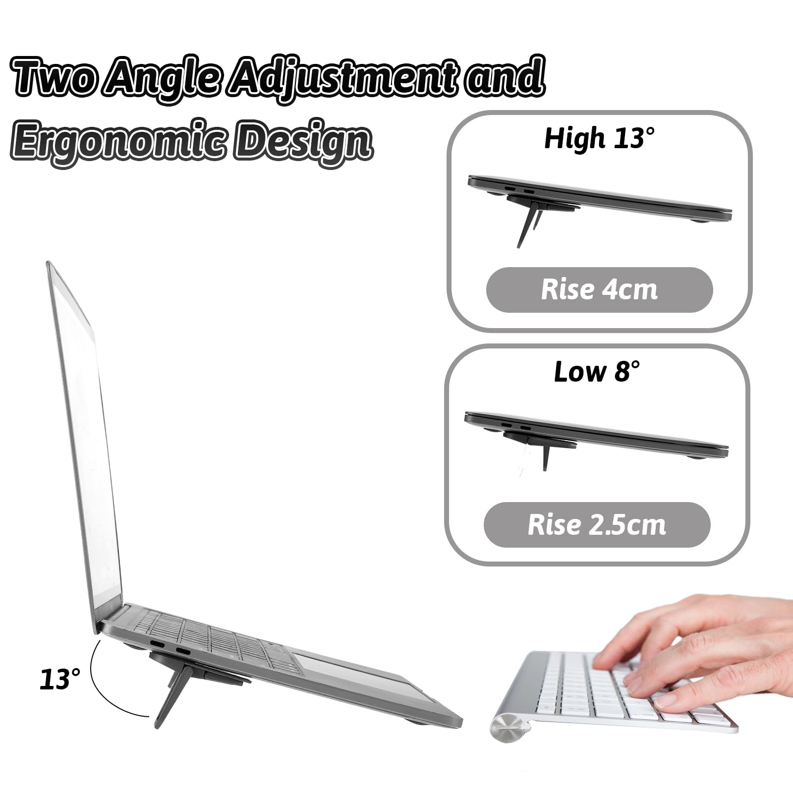 Bewudy 2 Pcs Portable Keyboard Riser - Dual Tilt Angle, Foldable Laptop Stand, Self-Adhesive Mini Keyboard Riser for Most Keyboards (Black) - Ideal for Home, Office, and Travel Use