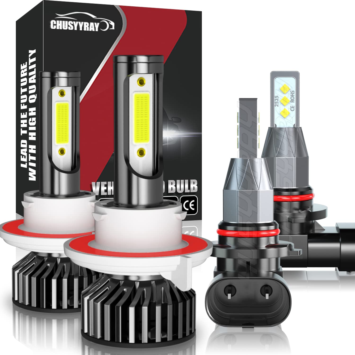 CHUSYYRAY LED Headlight Bulbs + Fog Light Kit for Ford F150 2004-2014 - 9008/H13 High/Low Beam & 9145/9005/9006 Fog Bulbs - 6000K Cool White Super Bright - Plug & Play (4-Pack) - Perfect for Night Driving & Off-Road Adventures