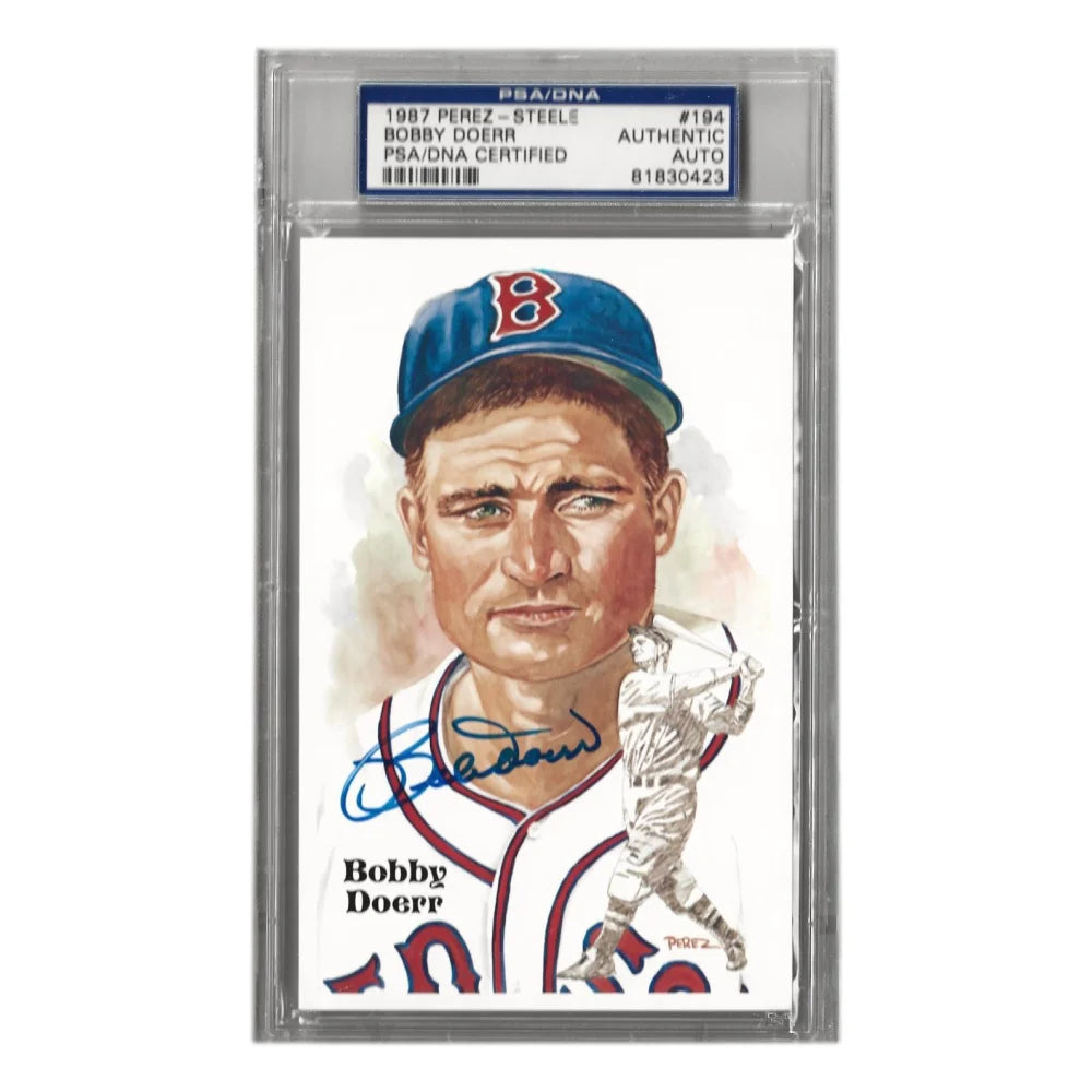 Bobby Doerr Autographed 1987 Perez Steele #194 Postcard with PSA COA - Boston Red Sox Memorabilia for Collectors & Sports Fans - Perfect for Display, Gifts, and Baseball Enthusiasts