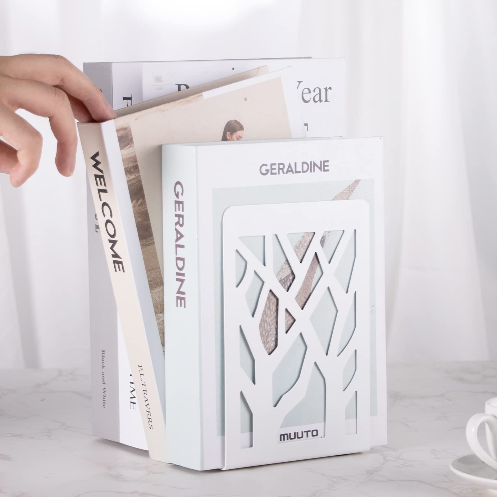 Heavy Duty Metal Bookends for Shelves - 5 Pairs White Decorative Book Stoppers & Supports - Perfect for Organizing Books, Office, Home Decor, and Library Use