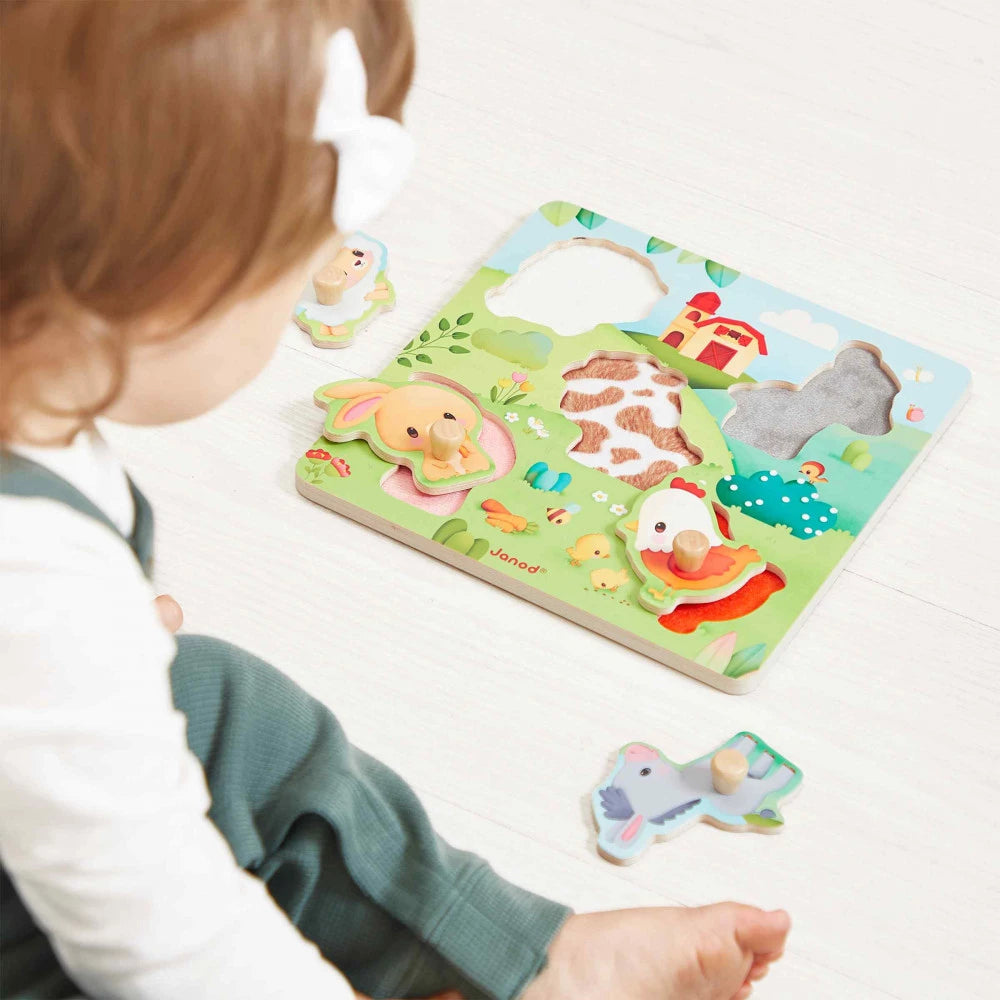 5-Piece Farmhouse Tactile Puzzle for Kids - Wooden Animal Jigsaw Puzzle for Early Learning & Sensory Play - Perfect for Toddlers, Preschool & Montessori Education