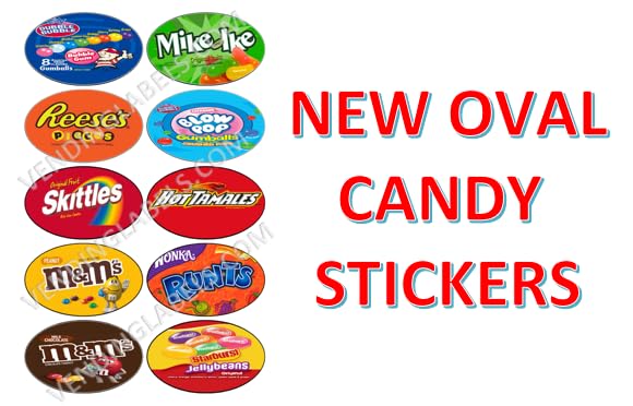 Oval Bulk Candy Machine Vending Stickers Labels Decals - Customizable Decorative Decals for Candy Vending Machines, Gumball Dispensers & Snack Machines - Perfect for Business Branding, Home Use & Party Decorations