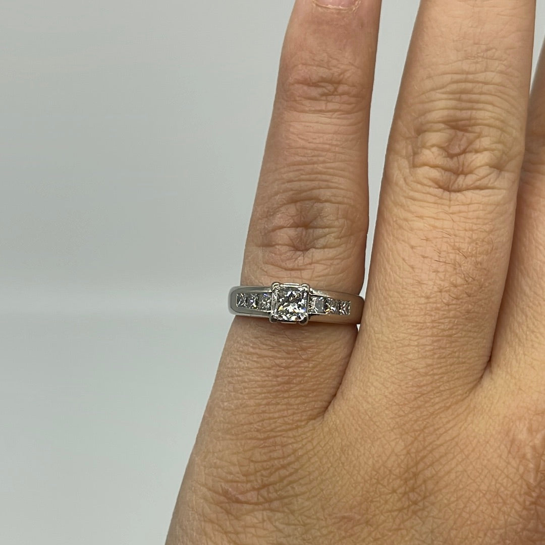1.02ctw Princess Cut Diamond Engagement Ring - SI1 Clarity, E Color, Size 6 | Elegant Canadian Wide Band Design for Wedding & Proposal