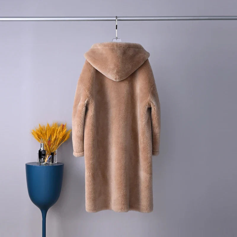 2023 Winter Women's Thick Hooded Lamb Wool Coat - Warm Shearling Overcoat Parka Jacket for Cold Weather | Outdoor Activities & Daily Wear