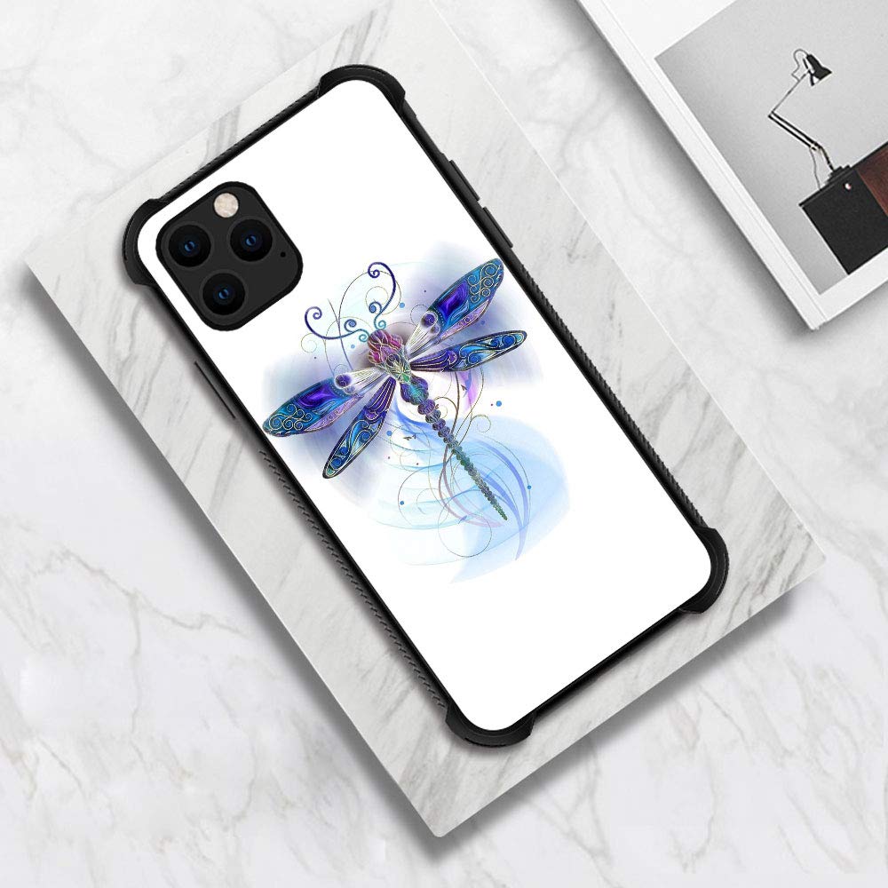 Premium Shockproof iPhone 12 Pro Max Case with Tempered Glass Back & Soft TPU Bumper - Blue Dragonfly Design Protective Cover for Everyday Use, Travel & Outdoor Activities