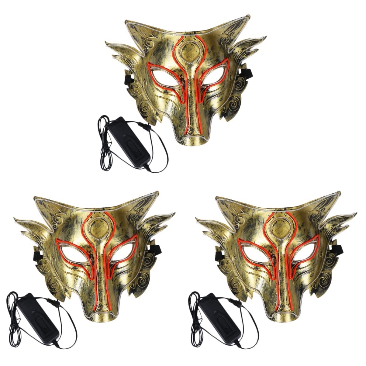 3-Piece LED Halloween Wolf Mask Set - Glowing Scary Animal Cosplay Mask for Halloween Party, Horror Costume & Night Events - Perfect for Trick-or-Treating, Haunted Houses & Themed Parties