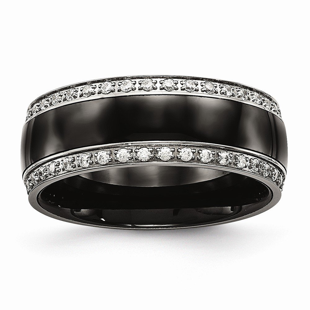 Stainless Steel Men's Black Ceramic Wedding Ring with Cubic Zirconia - Durable & Elegant Band for Engagement, Anniversary & Everyday Wear