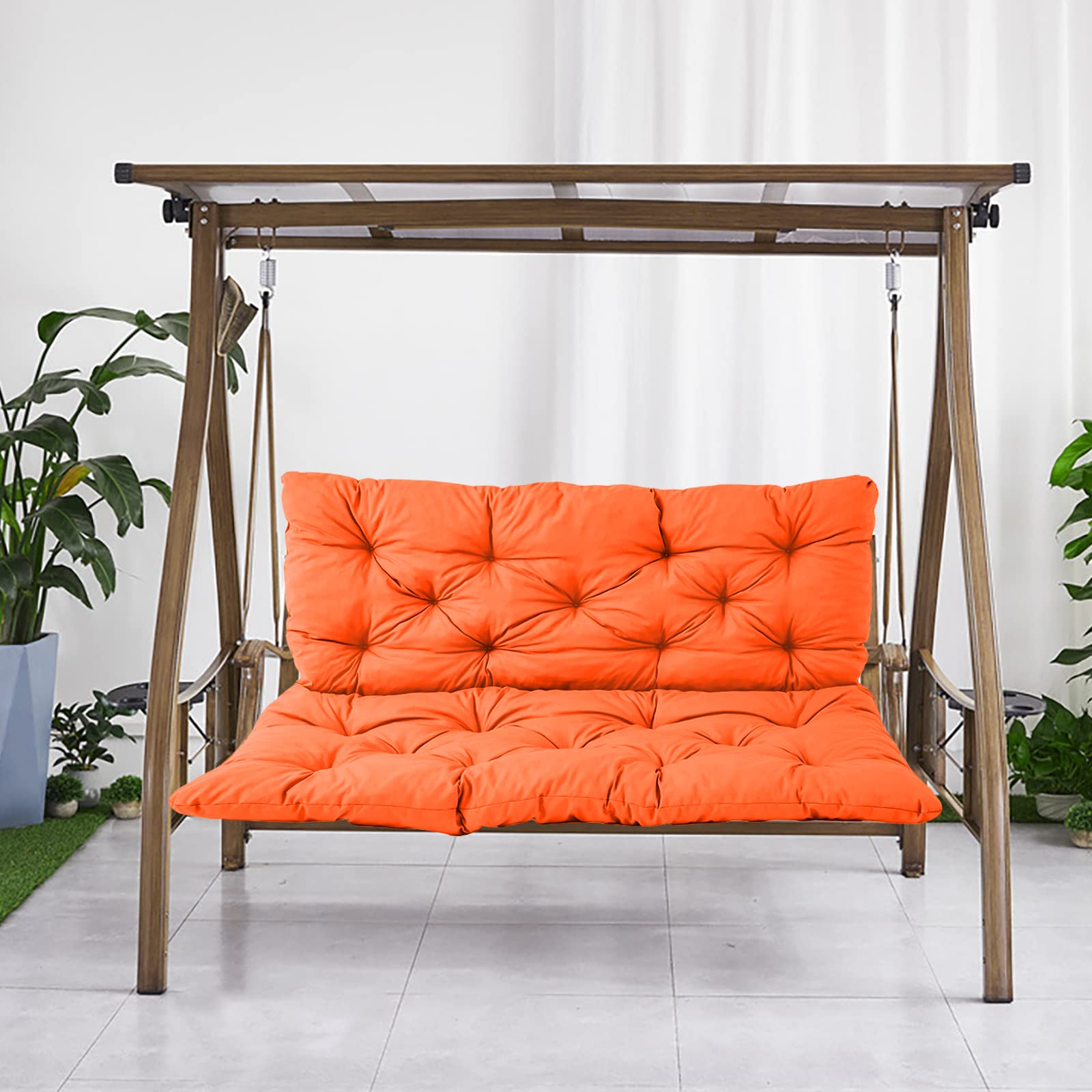 3-Seater Outdoor Swing Cushions with Backrest - Waterproof, Soft & Thick Replacement Seat Cushions for Patio, Garden, Porch Furniture - Perfect for Relaxing, Lounging & Enjoying Outdoor Spaces (Orange, 39.3x39.3 Inches)