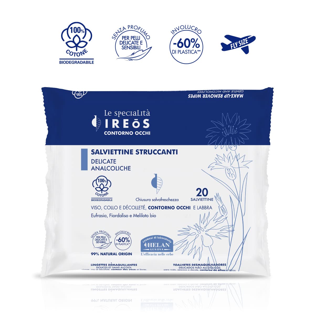 Helan IREOS Gentle Makeup Remover Wipes for Sensitive Skin - Coconut Oil Infused Facial & Eye Makeup Remover for Lips & Neck Care | Perfect for Travel, Gym & Daily Skincare Routine