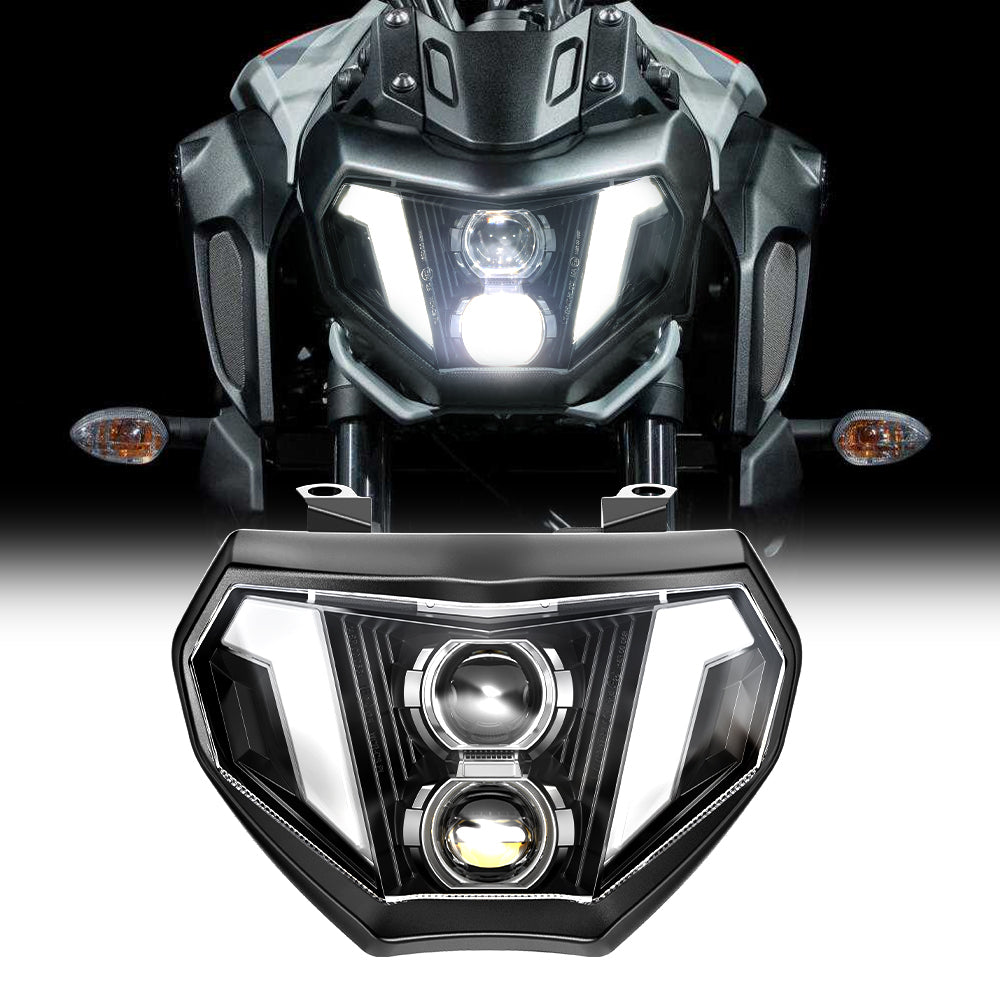 LOYO LED Headlight Assembly for Yamaha MT-09 MT-07 FZ-09 - High/Low Beam Sealed Beam LED Headlamp with White DRL - Perfect for Night Riding & Motorcycle Upgrades