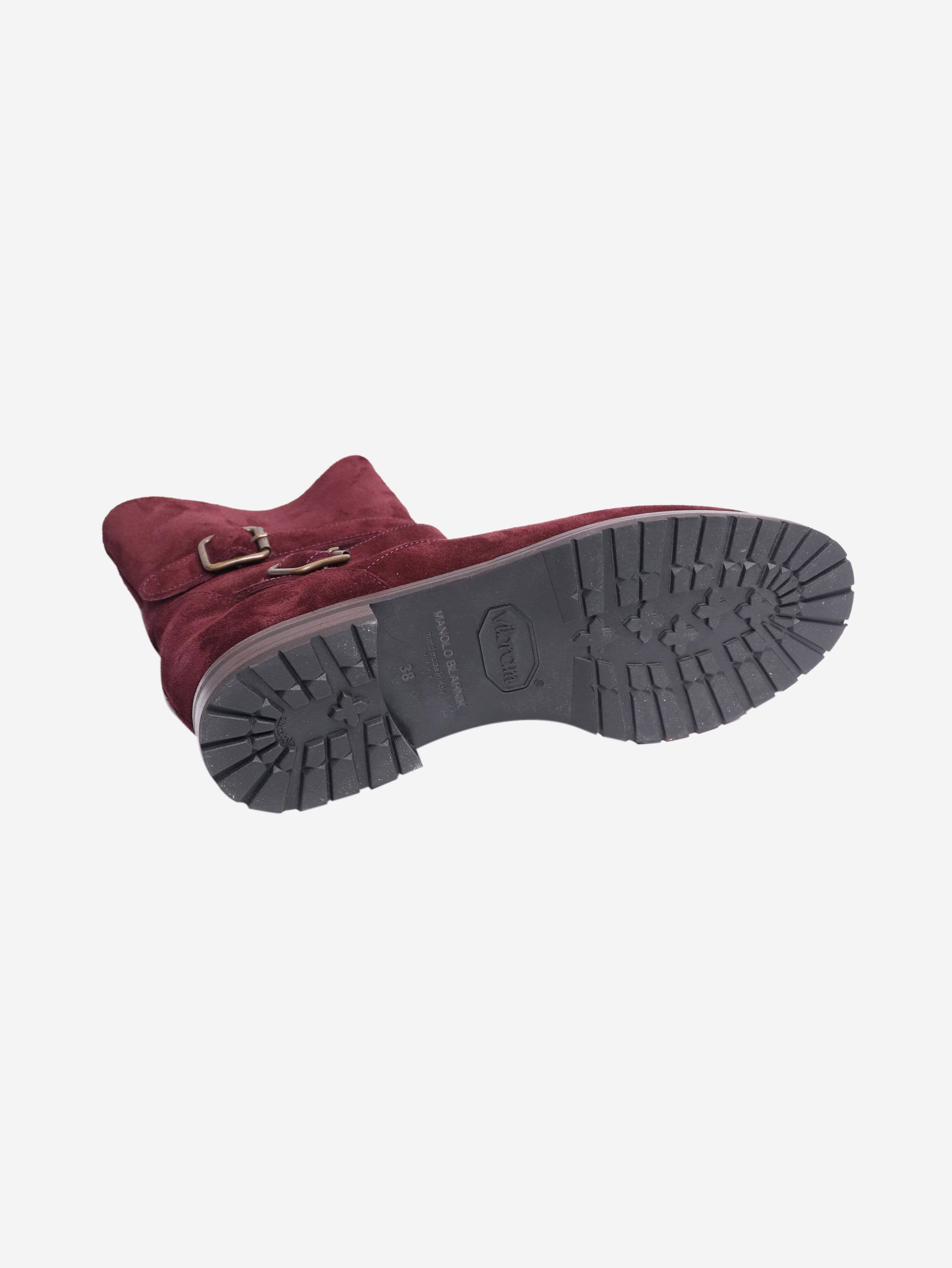 Burgundy Buckled Suede Ankle Boots Women's Size EU 38 (US 7.5) - Stylish & Comfortable for Fall, Winter & Casual Outfits