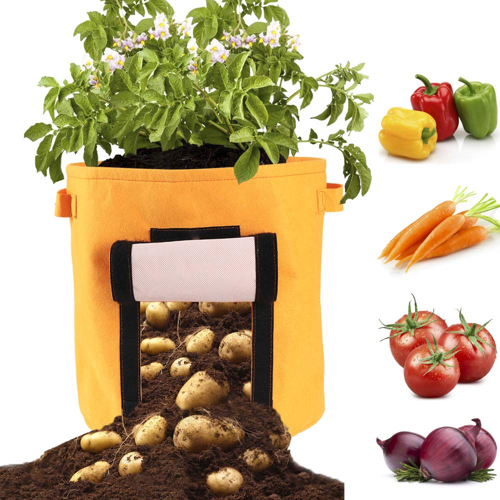 15 Gallon Potato Grow Bags 3-Pack - Thickened Non-Woven Fabric Planters with Flap & Handles - Includes 6 Plant Labels - Durable Potato Growing Containers for Outdoor Gardening, Balcony & Patio Planting