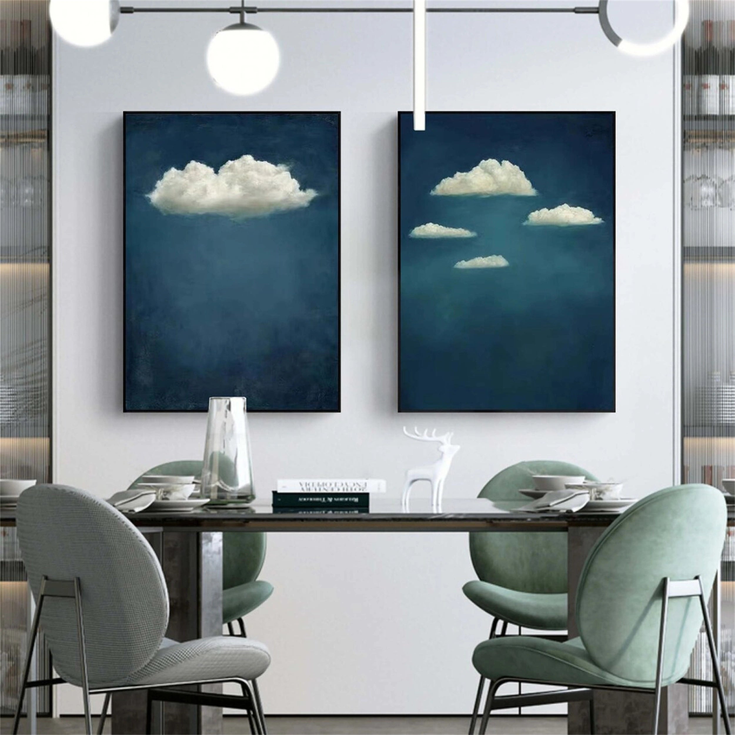 Ocean and Sky Painting Set of 2 - Handmade Canvas Wall Art for Living Room & Bedroom Decor | Coastal Beach Theme Home Office Artwork #OS106