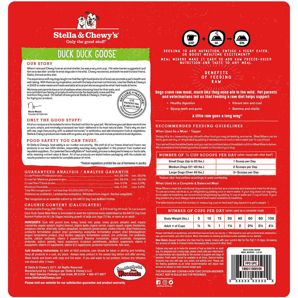 Stella & Chewy's Freeze-Dried Raw Dog Food Topper - Duck, Duck & Goose Recipe | Grain-Free Protein Boost for Dogs | Perfect for Kibble Mixing or Training Treats