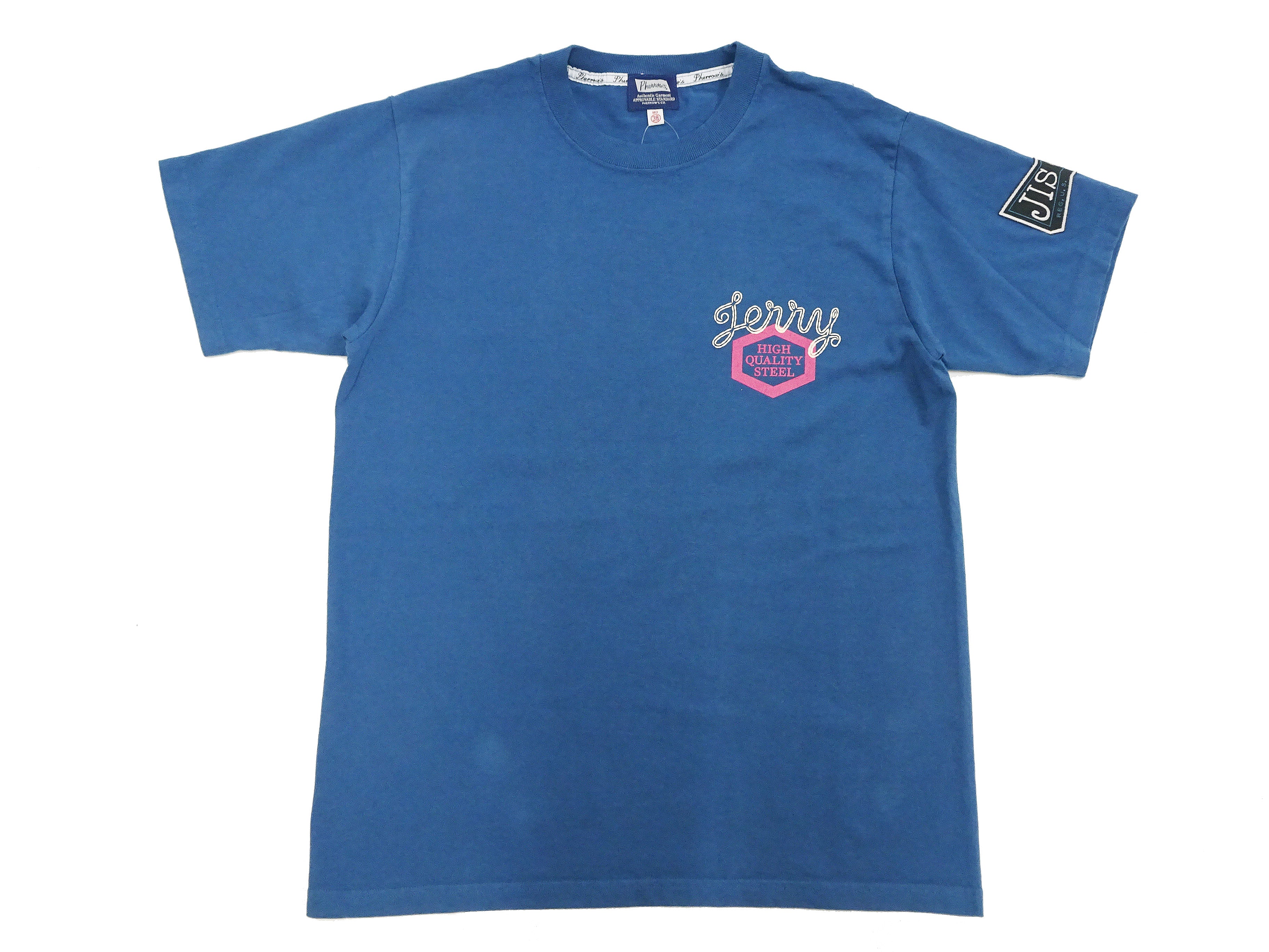 Pherrows Men's Short Sleeve T-Shirt - Patched & Printed Cotton Tee - Slate Blue (Faded Blue) - Casual Streetwear for Everyday Wear & Urban Fashion