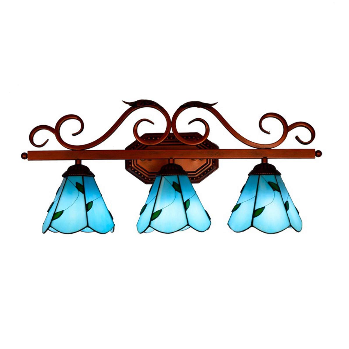 Tiffany Style Vanity Lights - 3-Light Wall Sconce with Mediterranean Blue Stained Glass for Makeup Mirror | Minimalist Bathroom Lighting & Bedroom Decor | Perfect for Dressing Rooms, Master Baths & Boudoir Vanity Areas