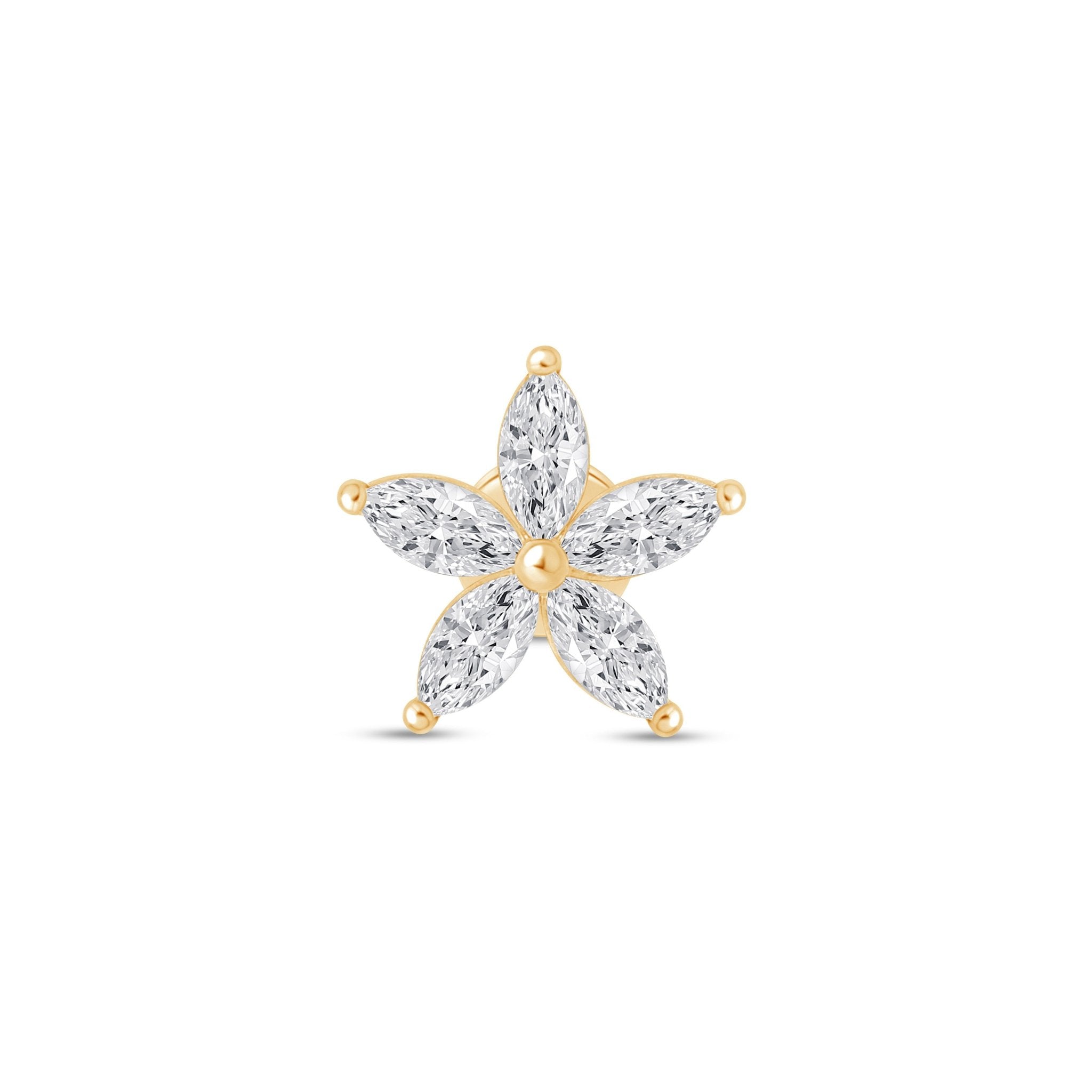 14K Yellow Gold Marquise Flower Flat Back Stud Earrings - Elegant Floral Dainty Jewelry for Women, Perfect for Weddings, Parties & Everyday Wear