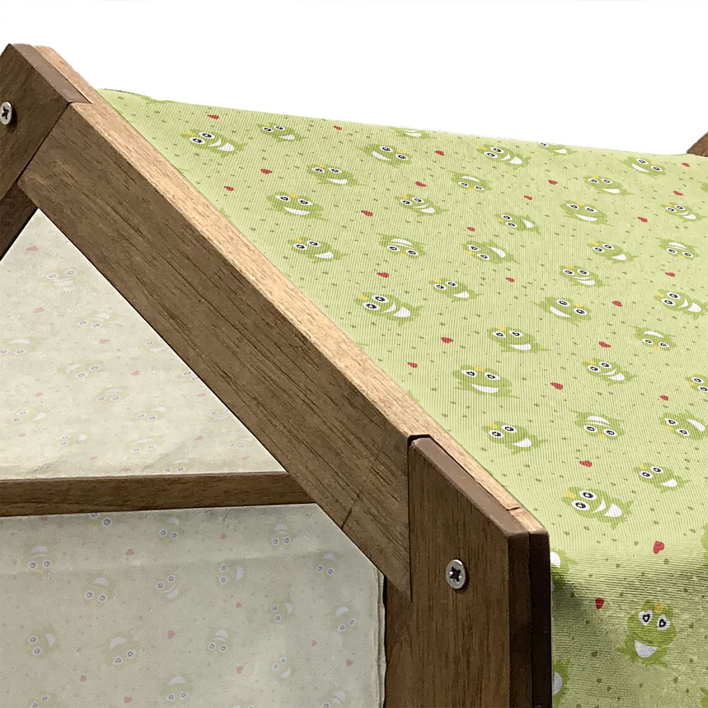 Lunarable Wooden Dog House with Funny Frog Design - Indoor & Outdoor Portable Pet Kennel with Pillow & Cover - X-Large Pale Green Vermilion - Perfect for Backyard, Patio or Living Room Pet Shelter