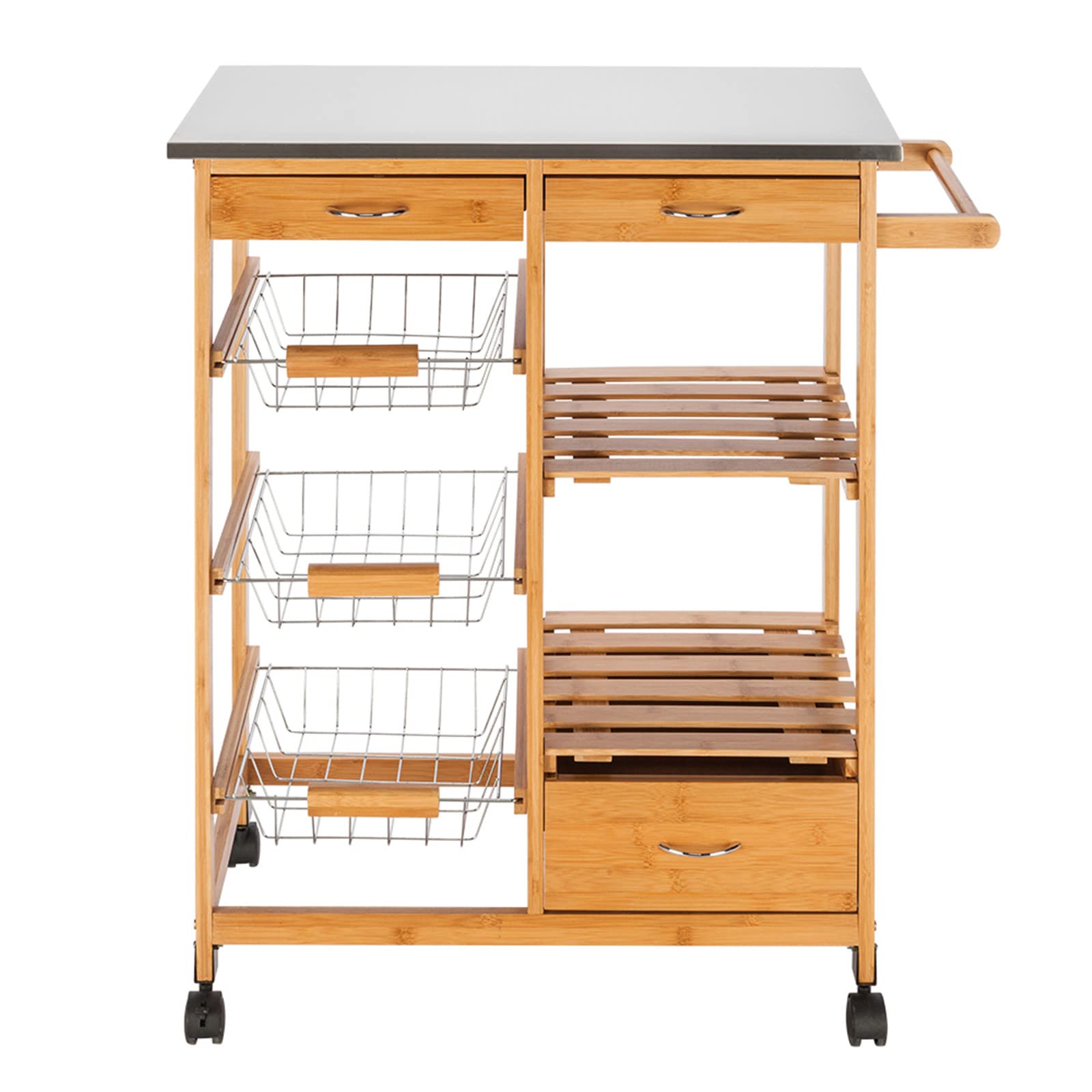 JASOYA Detachable Kitchen Cart with Stainless Steel Tabletop, 3 Drawers & 3 Baskets, Multi-Functional Storage Solution for Office, Dining Room, Living Room, Burlywood – Perfect for Small Spaces & Home Organization