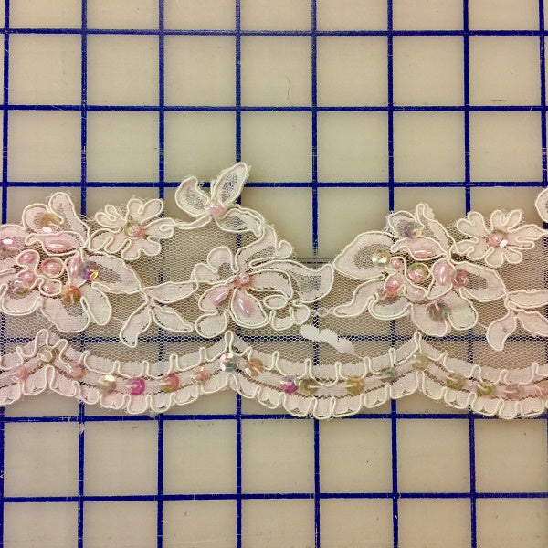 3 Inch Light Pink Beaded and Sequined Non-Metallic Trim - Perfect for DIY Costumes, Wedding Decorations, and Craft Projects