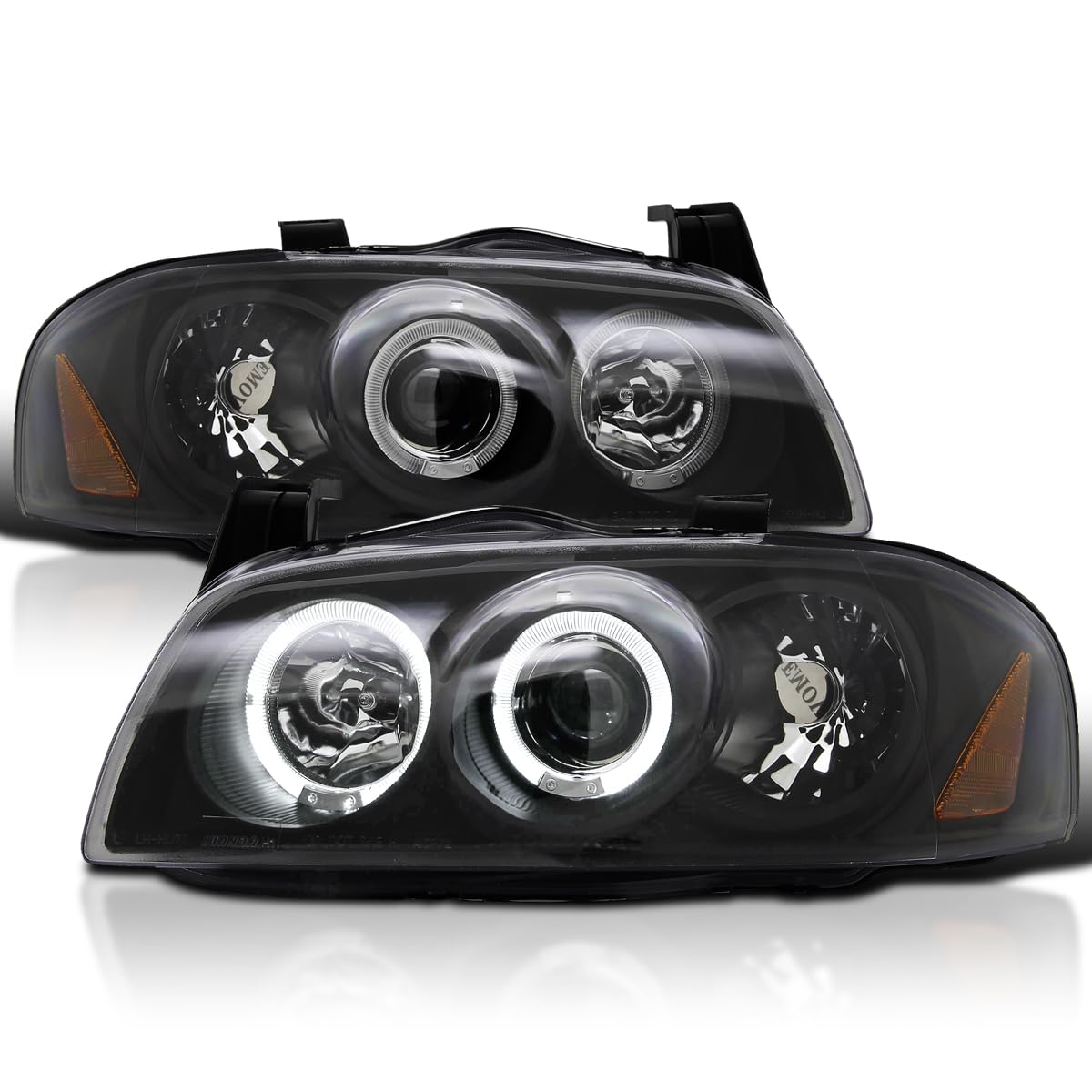 Spec-D Tuning Halo Projector Headlights - JDM Black Style for 2004-2006 Nissan Sentra - Left & Right Headlamp Assembly Pair - Upgrade Your Car's Nighttime Visibility & Style