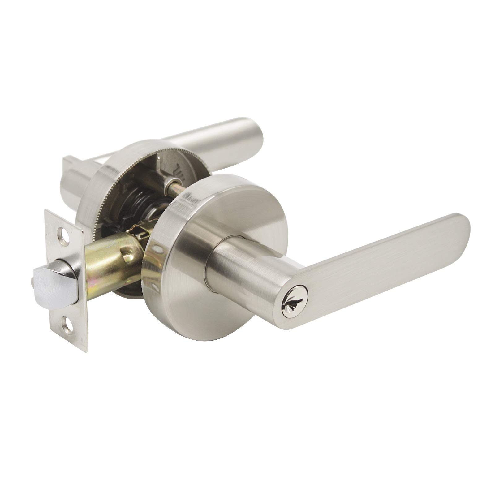 Knobonly 3 Pack Keyed Alike Entry Door Levers - Heavy Duty Modern Door Handles with Matching Keys in Satin Nickel Finish - Secure Front Door Locks for Home, Office & Apartment (Easy Installation & Durable Construction)