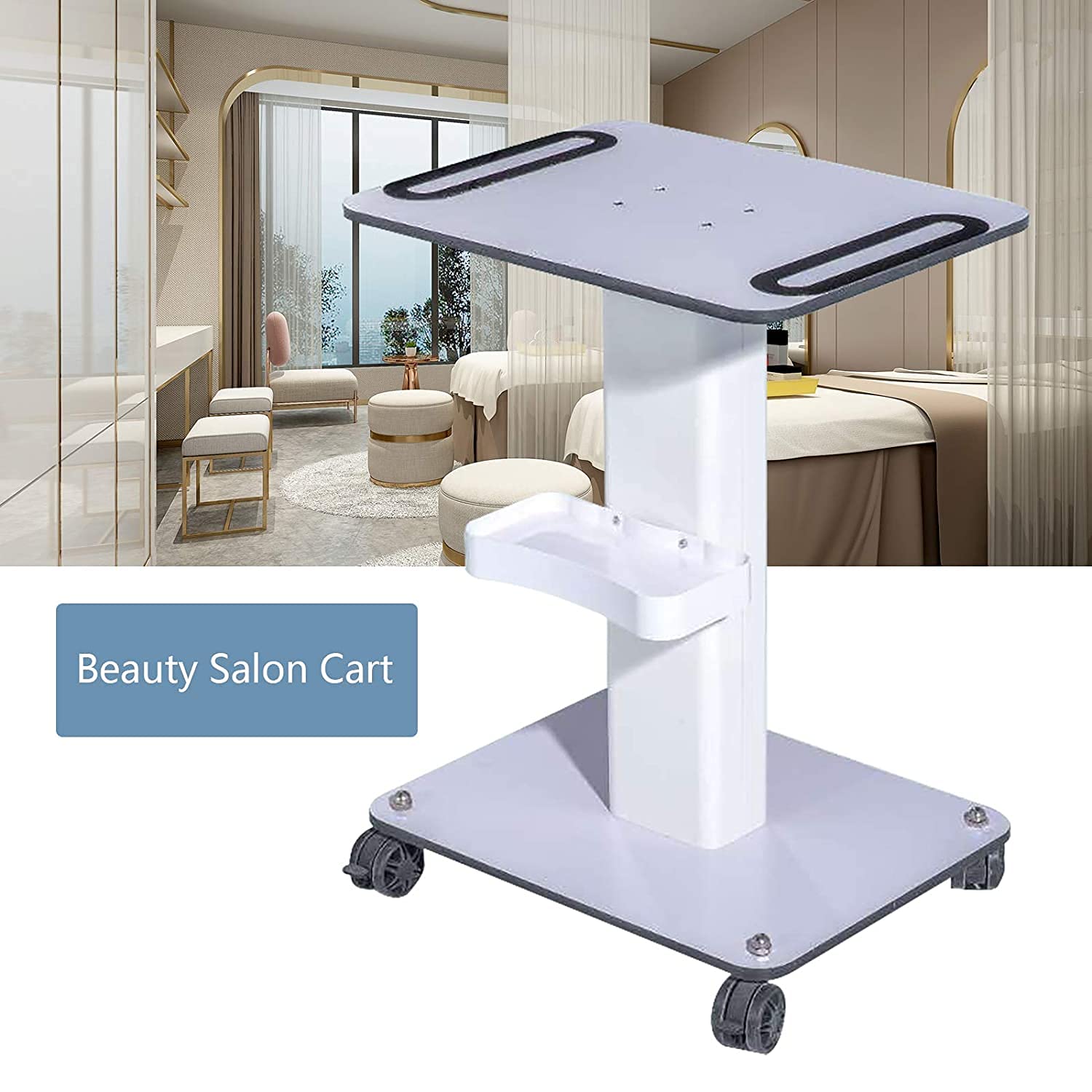 Professional Salon Medical Trolley with Rolling Wheels - Hair Stylist Cart with Large Instrument Tray for Beauty Tools & Supplies - Mobile Storage Solution for Hairdressers & Spa Services - Perfect for Salon Organization & Client Styling (White, Large Table Size)