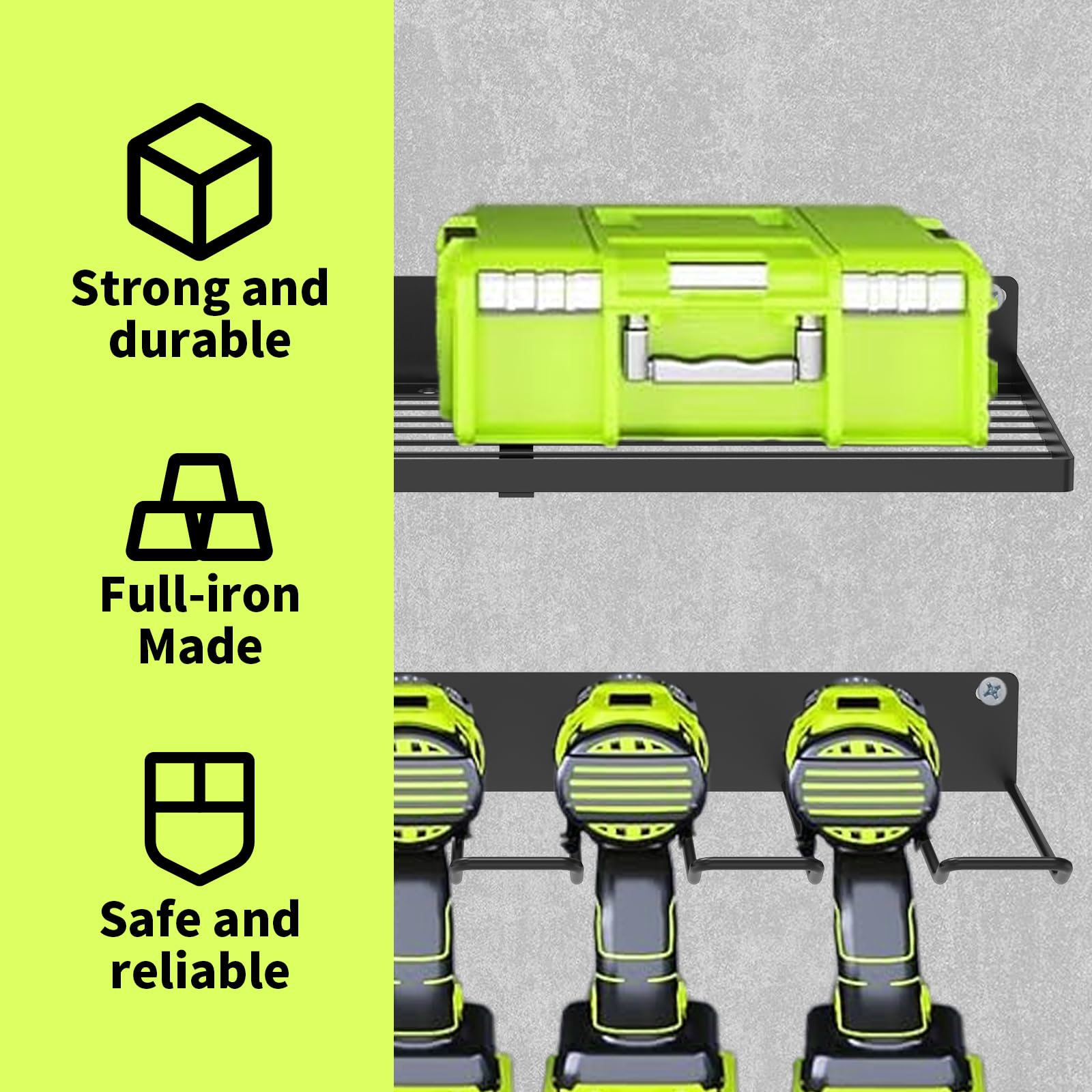 Heavy Duty Wall Mounted Metal Power Tool Storage Rack - Organizer Holder for Drills & Electric Tools - Perfect for Garage, Workshop, Shed & Studio Organization