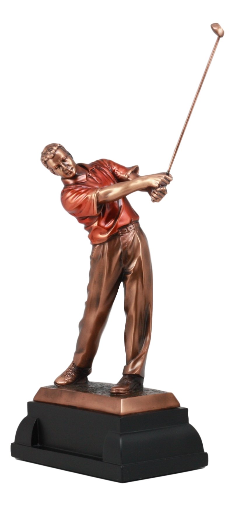 Ebros Bronze Electroplated Golf Swinging Club Statue - 15.25
