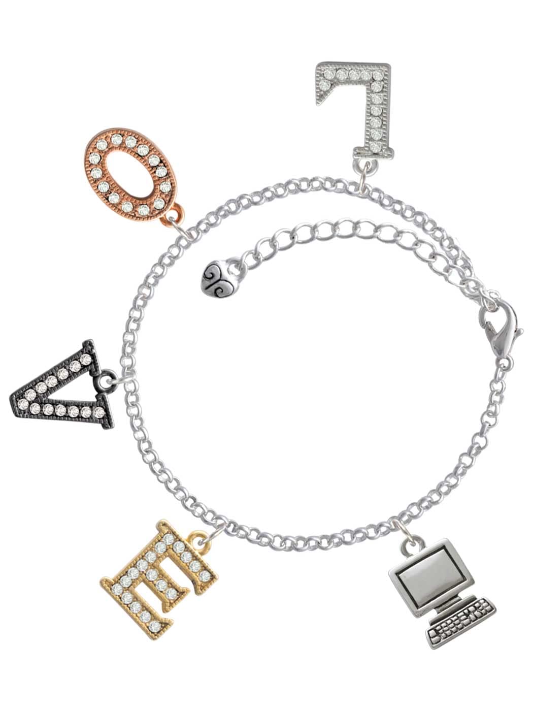 Delight Jewelry Silver-Tone Multi-Colored Crystal Love Charm Bracelet with 6+2 Inch Extender - Perfect for Everyday Wear, Gifts & Special Occasions