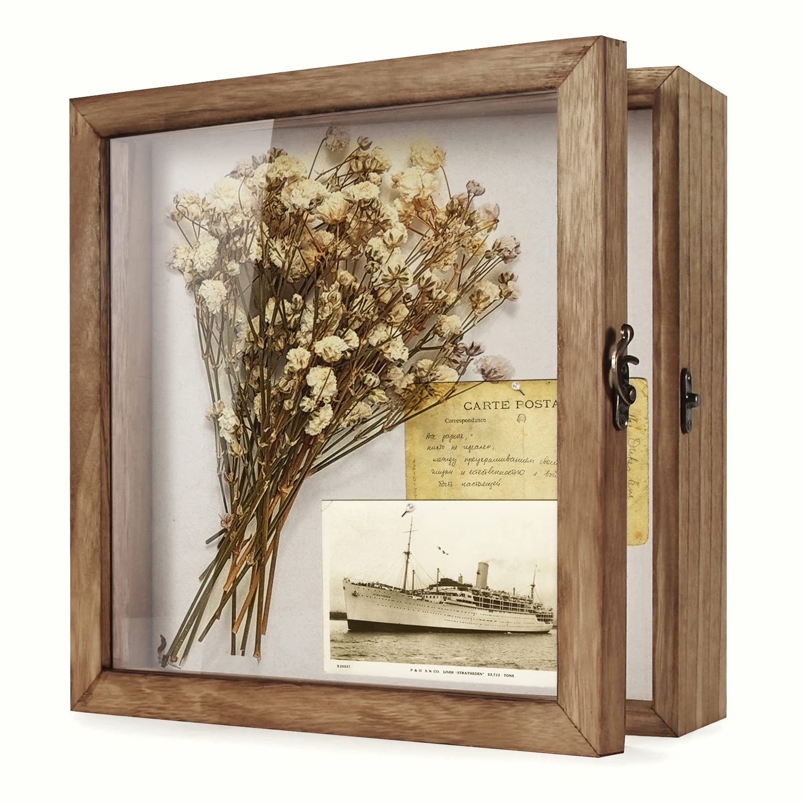 TJ.MOREE 11x11 Inch Glass Shadow Box Display Case - Wedding Bouquet Frame, Memorabilia & Photo Keepsake Box for Medals, Flowers, Photos - Carbonized Finish | Perfect for Wedding Memories, Military Medals Display & Home Decor