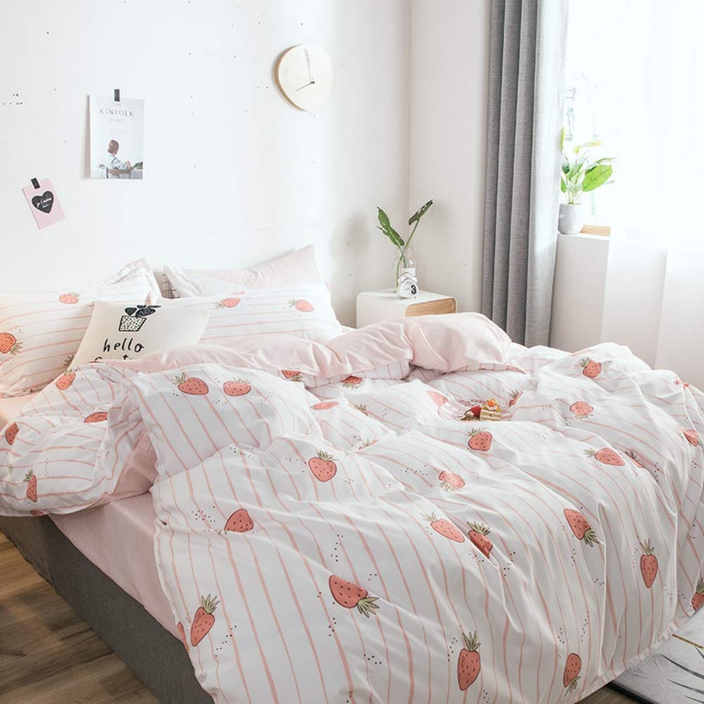 Strawberry Duvet Cover Set Twin Size - Cute Fruit Print Bedding for Girls & Kids Room Decor - Vibrant Pink Red Reversible Comforter Cover with Zipper Closure - Kawaii Style Bedspread for Nursery, Teen Bedroom & Sleepovers