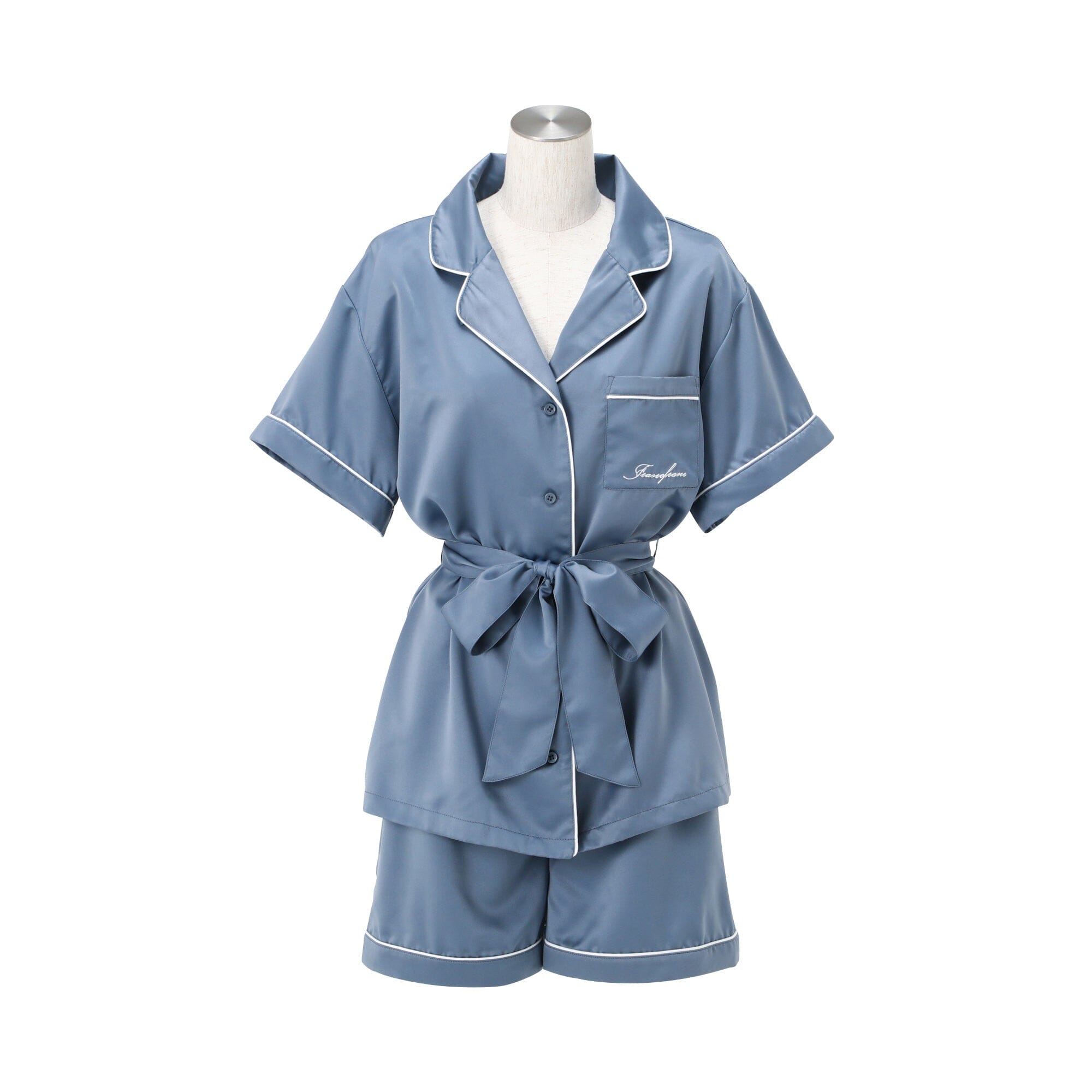 Premium Hyaluronan Logo Embroidered Short Sleeve Pajama Set - Soft Blue Sleepwear for Women & Men | Perfect for Lounge, Sleep & Relaxation at Home