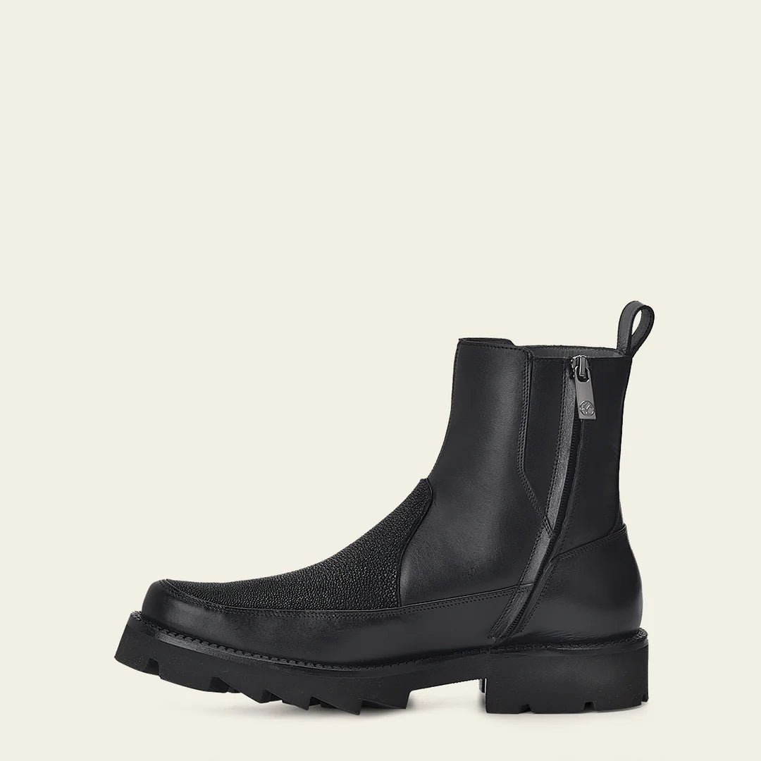 G97MTTS Men's Vintage Fashion Stingray Ankle Booties - Black Casual Leather Boots for Everyday Wear & Outdoor Style