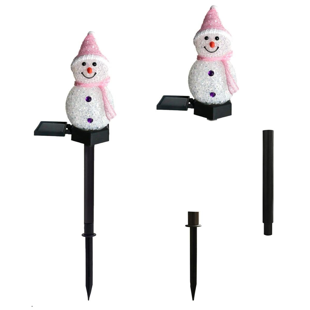 Snowman Solar Lights for Outdoor Yard & Garden Decor - Christmas Snowman Ornament with Pathway Lighting (Pink) | Perfect for Holiday Lawn Decorations, Winter Landscape Lighting & Festive Pathway Illumination