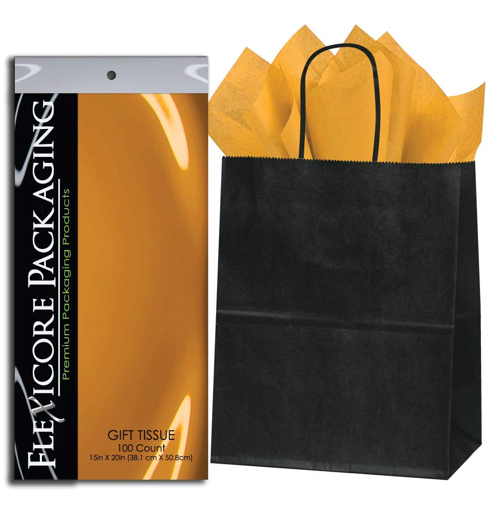 Premium Black Kraft Paper Gift Bags with Antique Gold Tissue Wrap - 8