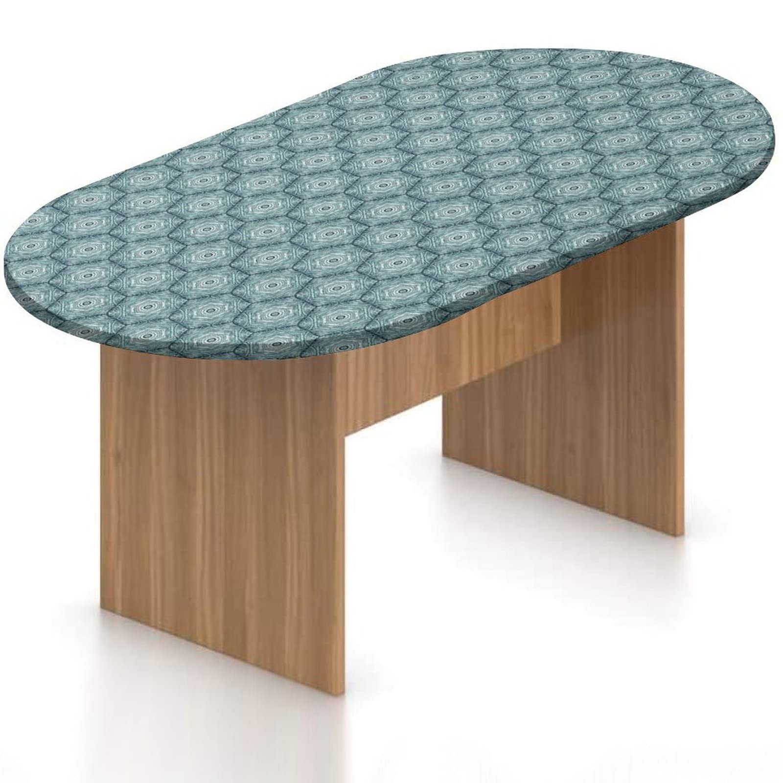 Waterproof Oval Fitted Table Cover - Elastic Edge Polyester Tablecloth with Bullseye Print, Fits 48x78 Inch Oval Tables - Perfect for Indoor Dining, Kitchen, and Outdoor Patio Use