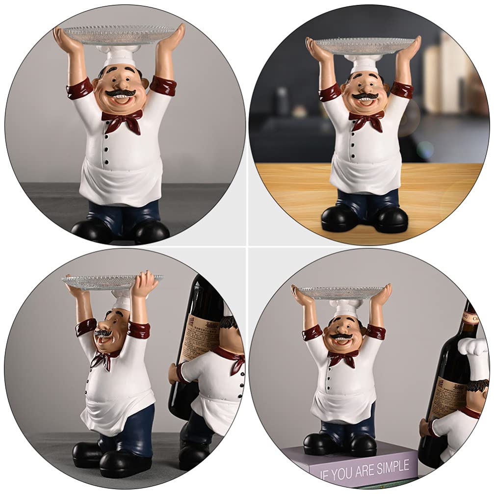 Cabilock French Chef Figurine Holding Plates Statue - Kitchen Table Centerpiece, Countertop Ornament for Restaurant, Cafe, Bar Decor, Ring Holder Dish, Perfect for Home, Kitchen, and Dining Room Decoration