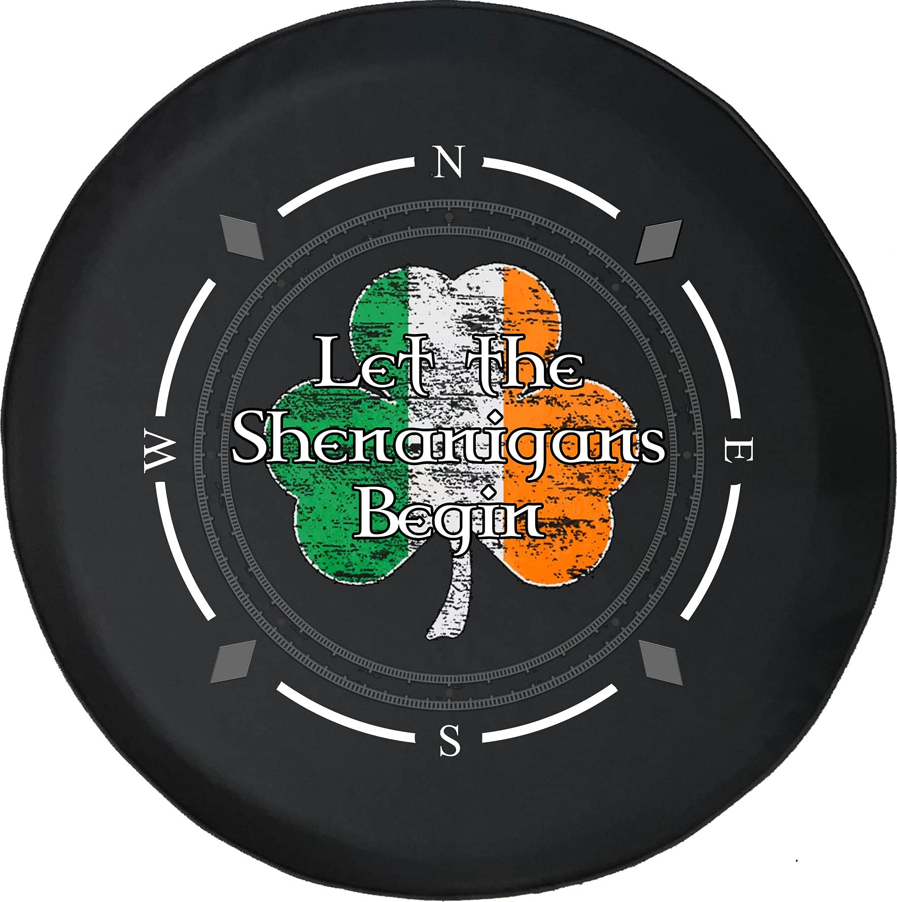 American Unlimited Spare Tire Cover with Compass & Irish Shamrock Design - Durable Wheel Cover for SUV, Trailer, RV Accessories - Fits Most Vehicles - Perfect for Road Trips, Camping & Off-Road Adventures