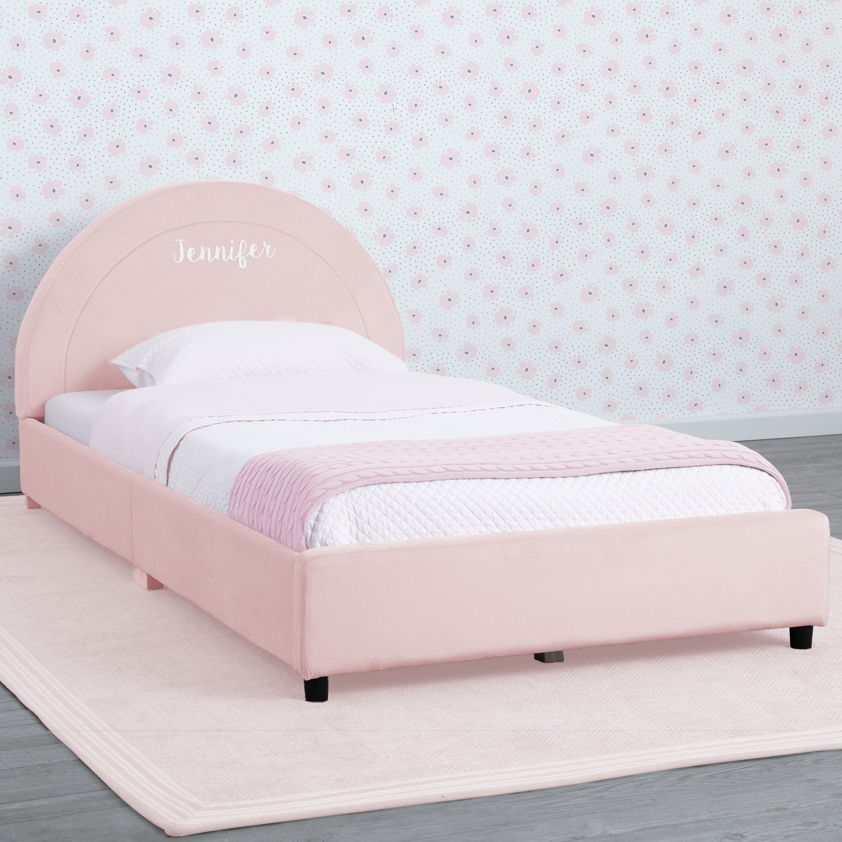 Custom Upholstered Twin Size Bed with Round Headboard - Soft Fabric Platform Bed Frame for Kids, Teens & Guest Rooms - Perfect for Small Bedrooms & Cozy Spaces