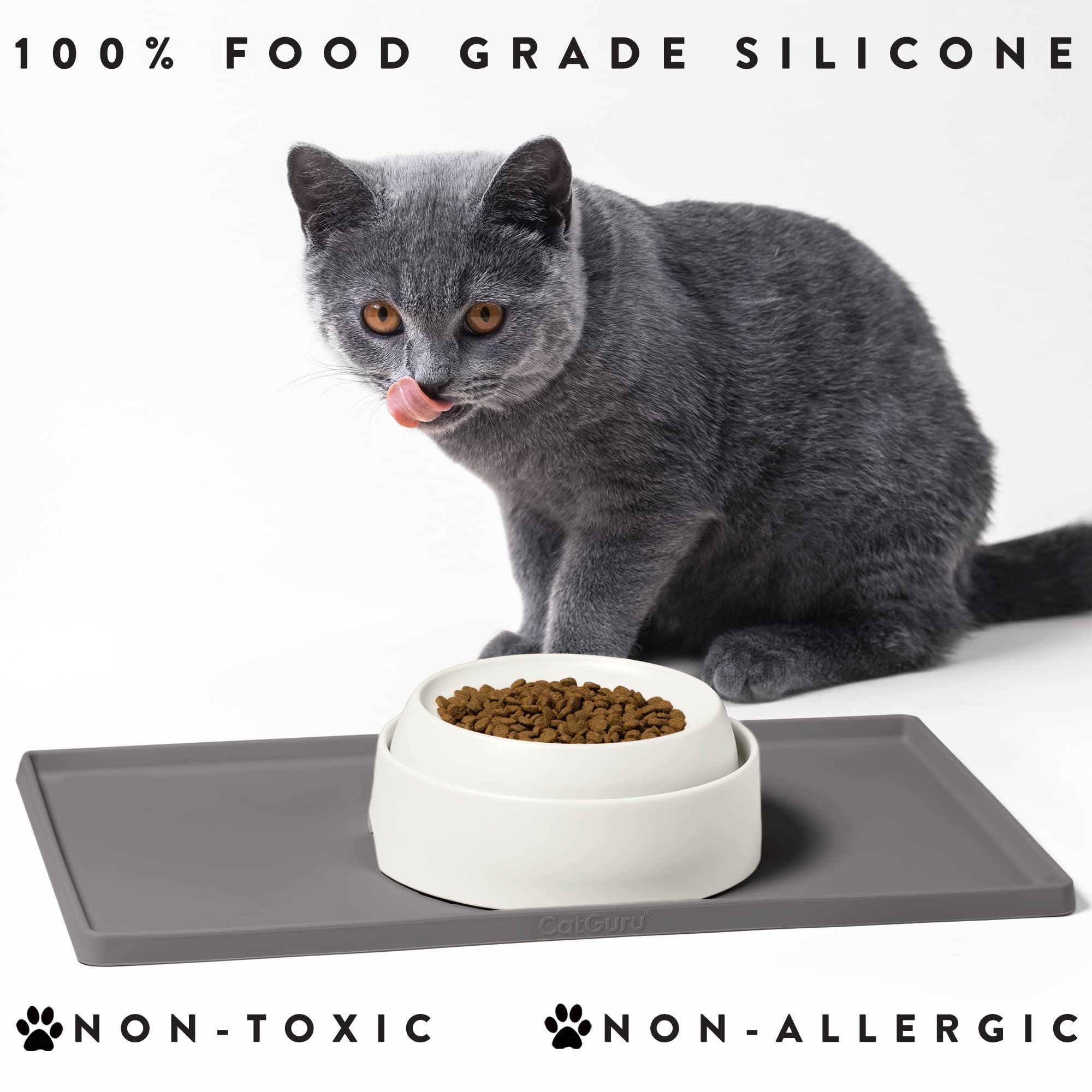 Premium Cat Food Mat - Small & Large Waterproof Silicone Pet Feeding Mat for Cat Bowls & Water Dishes | Non-Slip Base | Carbon Color | Ideal for Messy Eaters & Water Fountain Areas