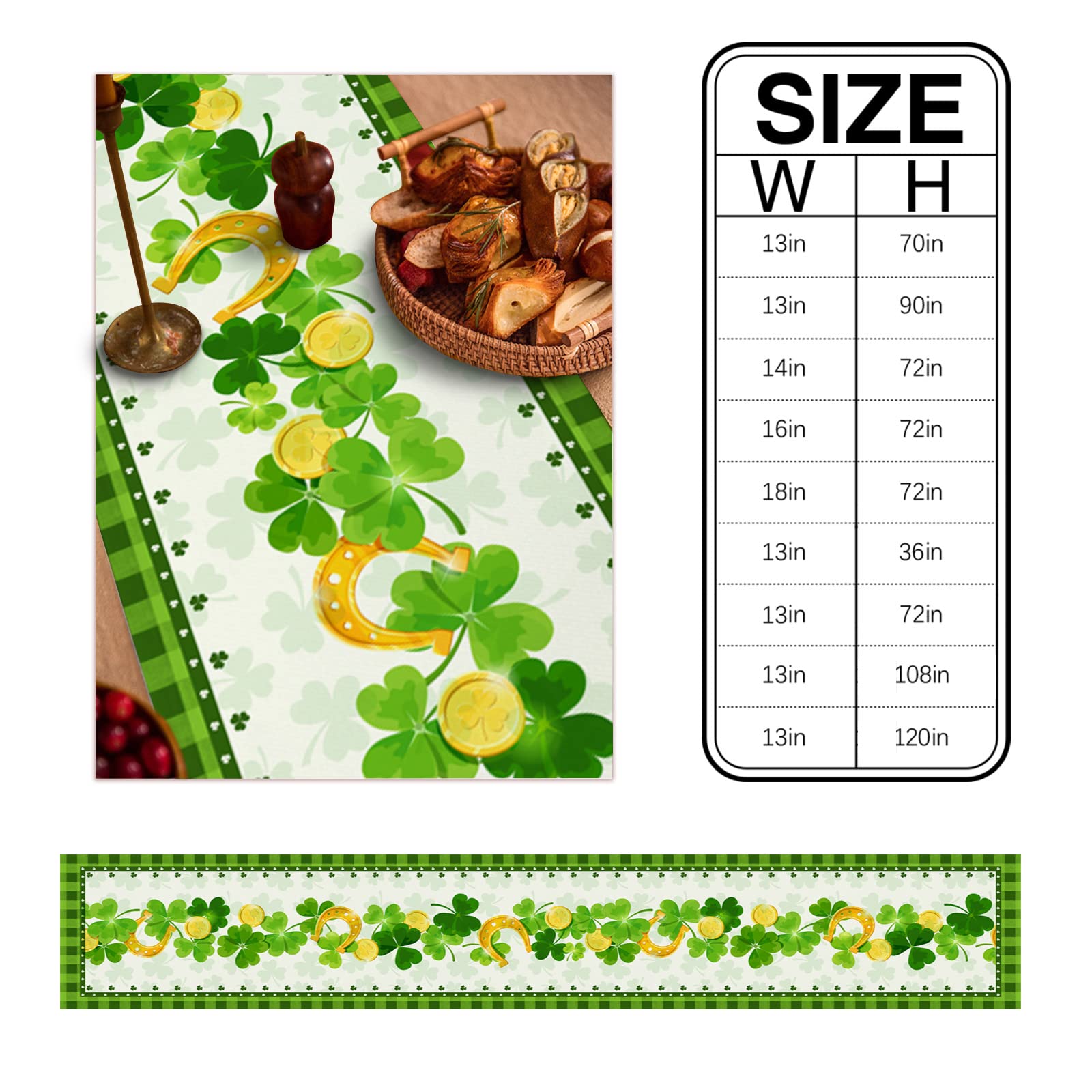 St. Patrick's Day Lucky Clover Table Runner 13x70 Inch - Irish Buffalo Plaid Cotton Linen Tablecloth for Parties, Weddings & Home Decor - Perfect for Dining Tables, Coffee Tables & Dresser Scarves