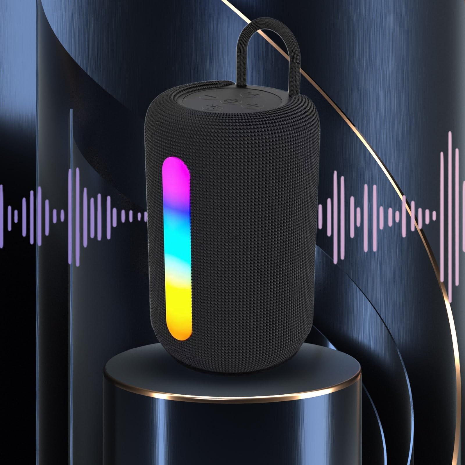 Bluetooth 5.3 Wireless Speaker with RGB Lights - Portable Outdoor Speaker with Long Battery Life, Stereo Pairing & Mini Bluetooth Audio (Black) | Perfect for Camping, Beach Parties & Home Use