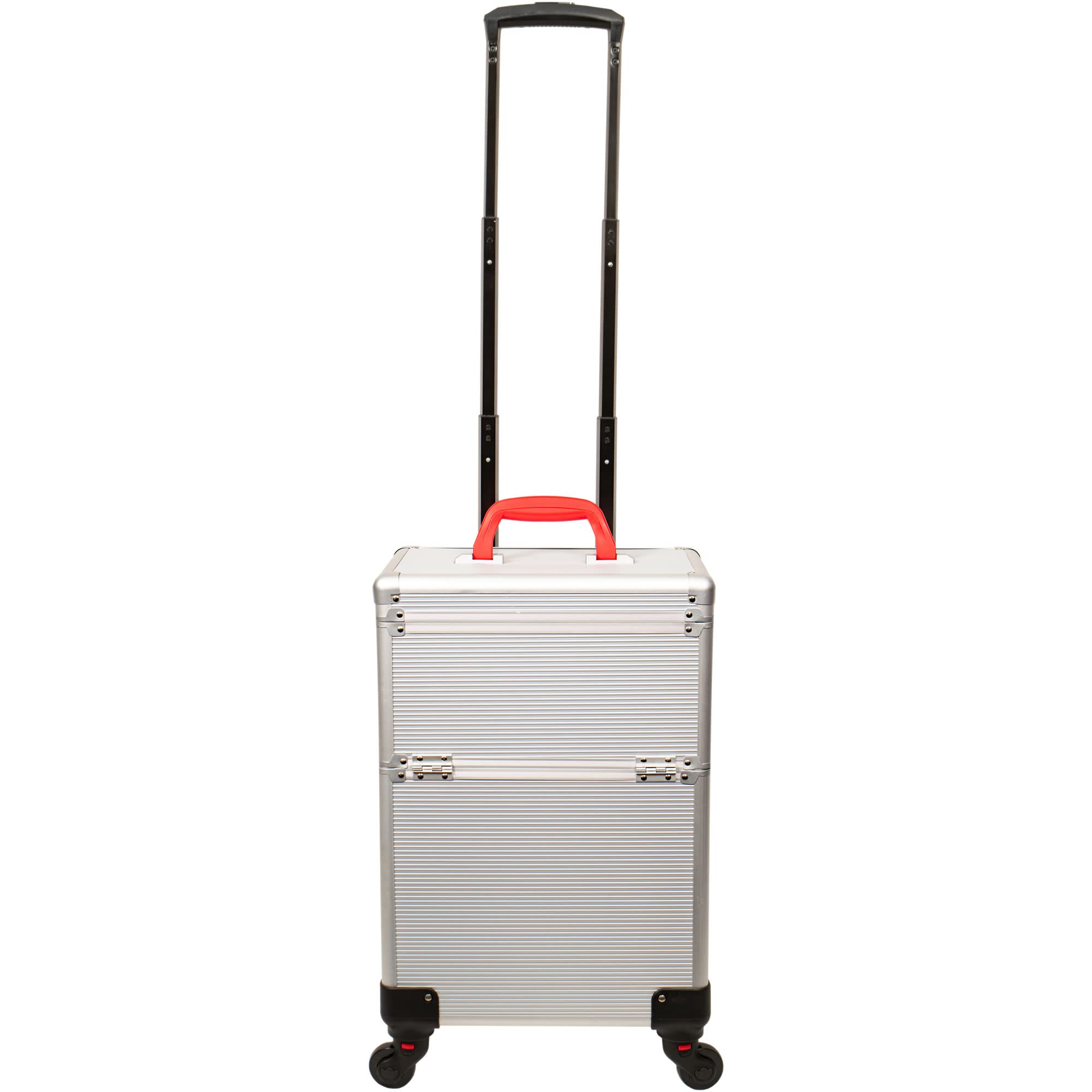 HIKER 2-in-1 Professional Makeup Rolling Case & Hair Stylist Organizer - 3 Slide Compartments, Removable Tray, 4-Wheel Spinner with Lock, Built-in Mirror & Shoulder Strap - Silver Matte | Perfect for Salon Professionals & Mobile Makeup Artists