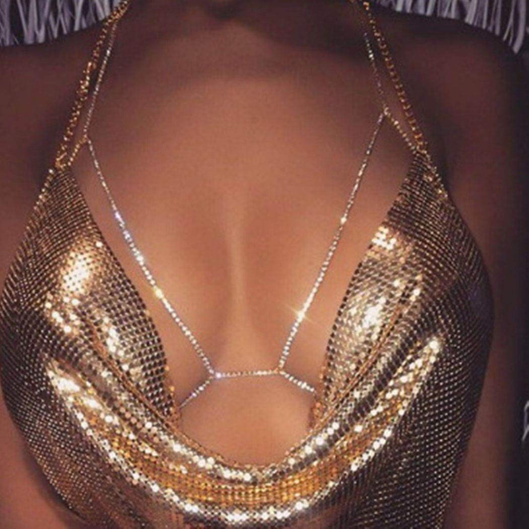 Sparkly Crystal Body Chain - Silver Rhinestone Bling Bra Chain for Women | Sexy Bikini & Nightclub Accessories | Perfect for Beach Parties, Music Festivals & Bachelorette Events