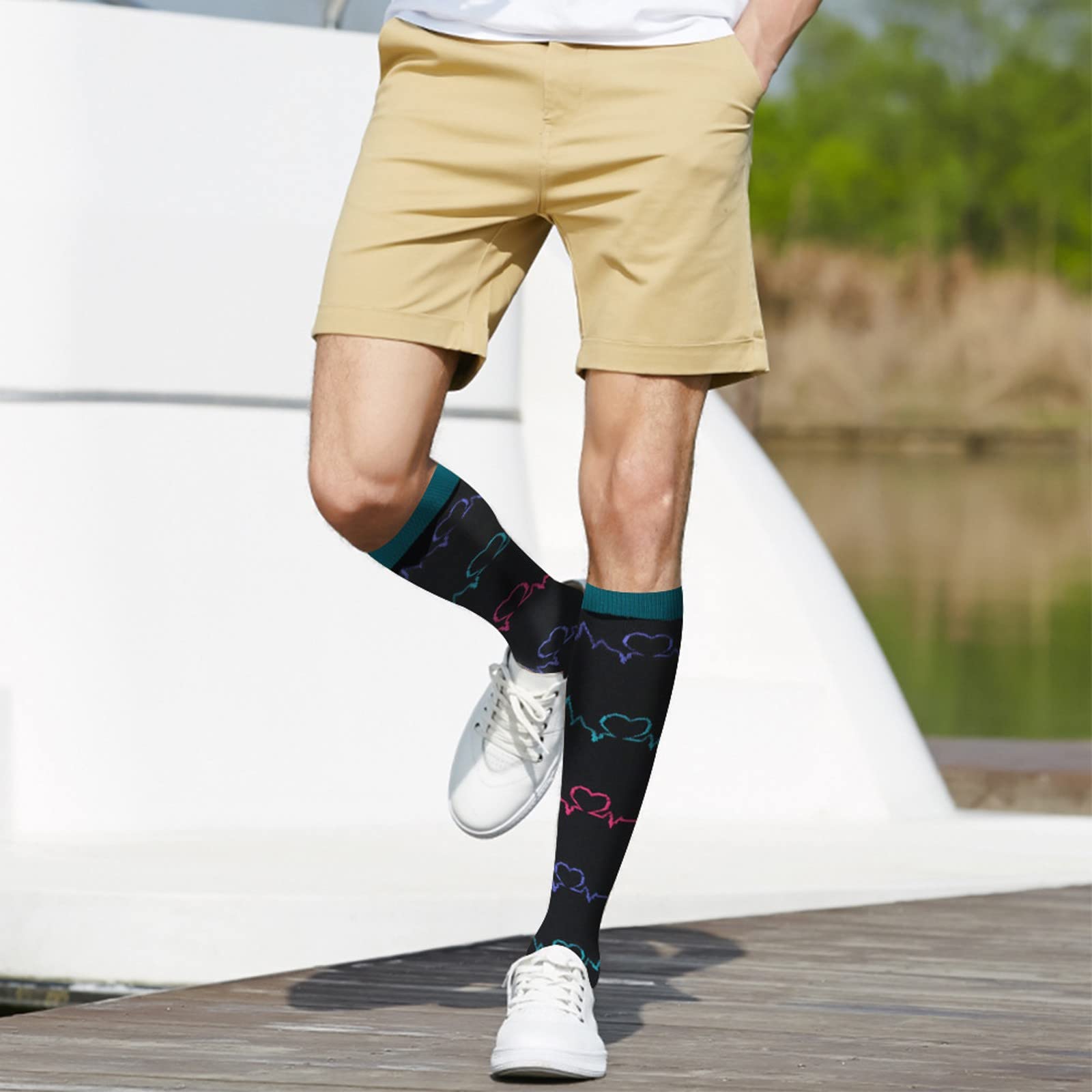 Unisex Compression Socks - 4 Pairs Wide Calf Athletic Socks for Men & Women - Breathable White Sports Socks for Running, Workout & Daily Comfort